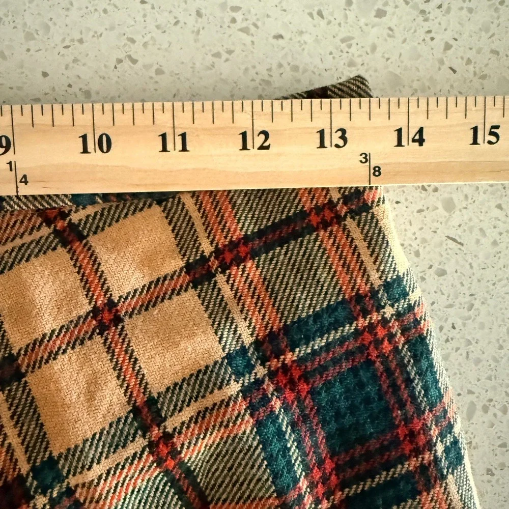 Martinique Vintage Tartan Plaid Pleated Wool Blend Midi Skirt,Green Red Tan,14